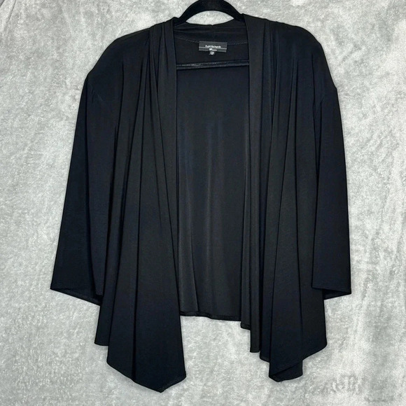 R&M Richards 3X Cardigan Black Solid 3/4 Sleeve Open Stretch Waterfall Hem Women - Picture 1 of 7